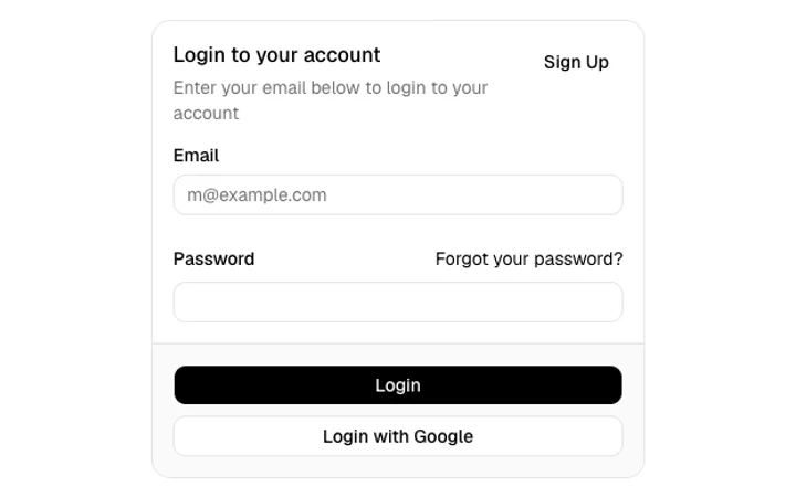 shadcn/ui · 登录卡片(React)已有展示截图